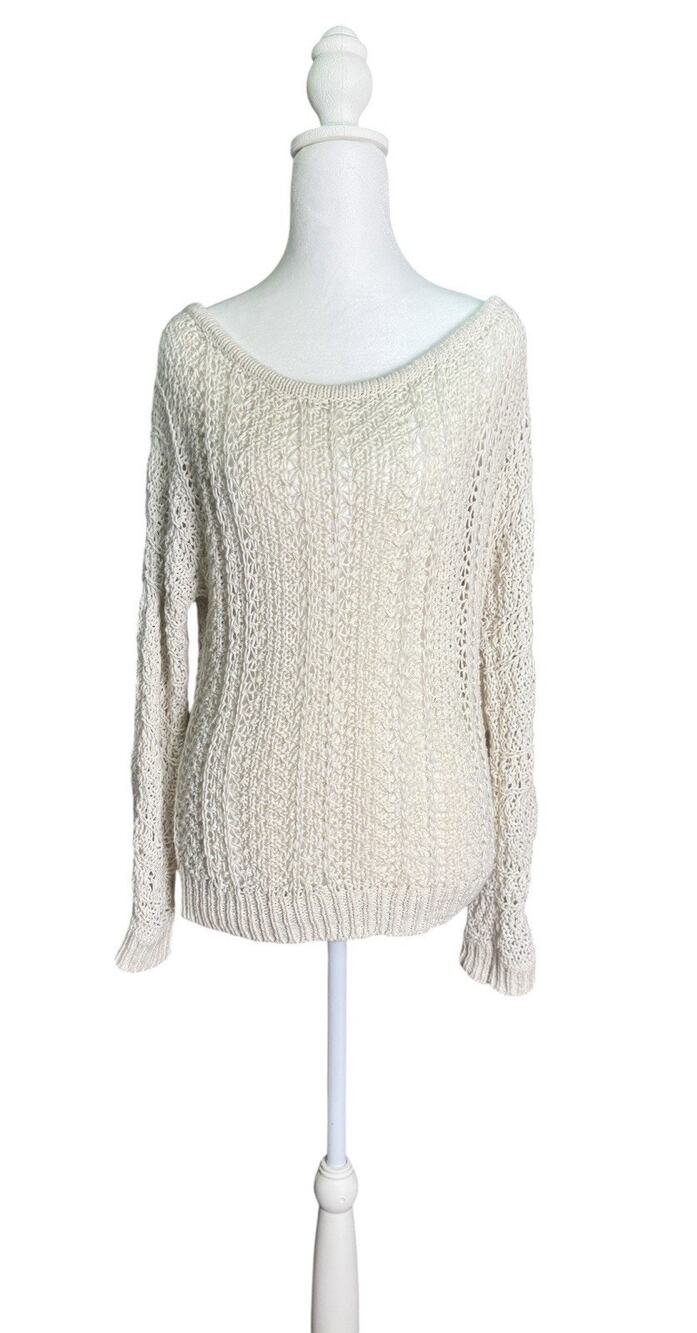 American Eagle Womens Ivory Open Knit Sweater Slouchy Boho Minimalist Y2K Sz M
